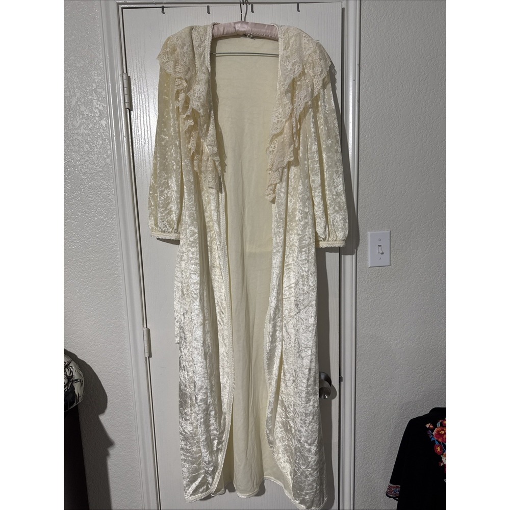 Christian Dior 80's Vintage Velvet Long Night Robe Lace Trim Medium NEW! USA Mad